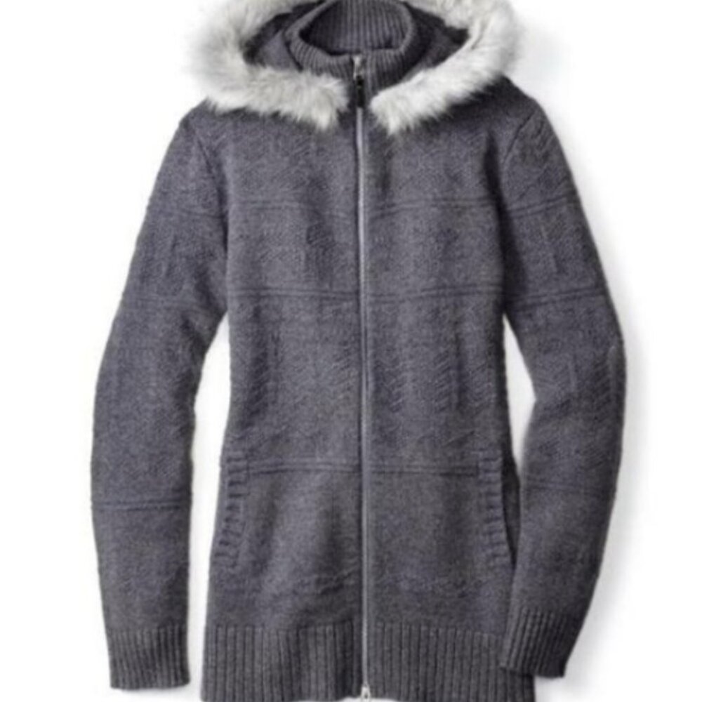 Smartwool Crestone Hooded Sweater Jacket Gray Size‎ Small Merino Wool Faux Fur